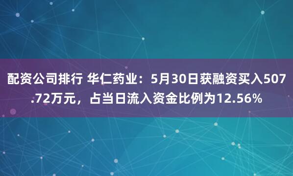 配资公司排行 华仁药业：5月30日获融资买入507.72万元，占当日流入资金比例为12.56%